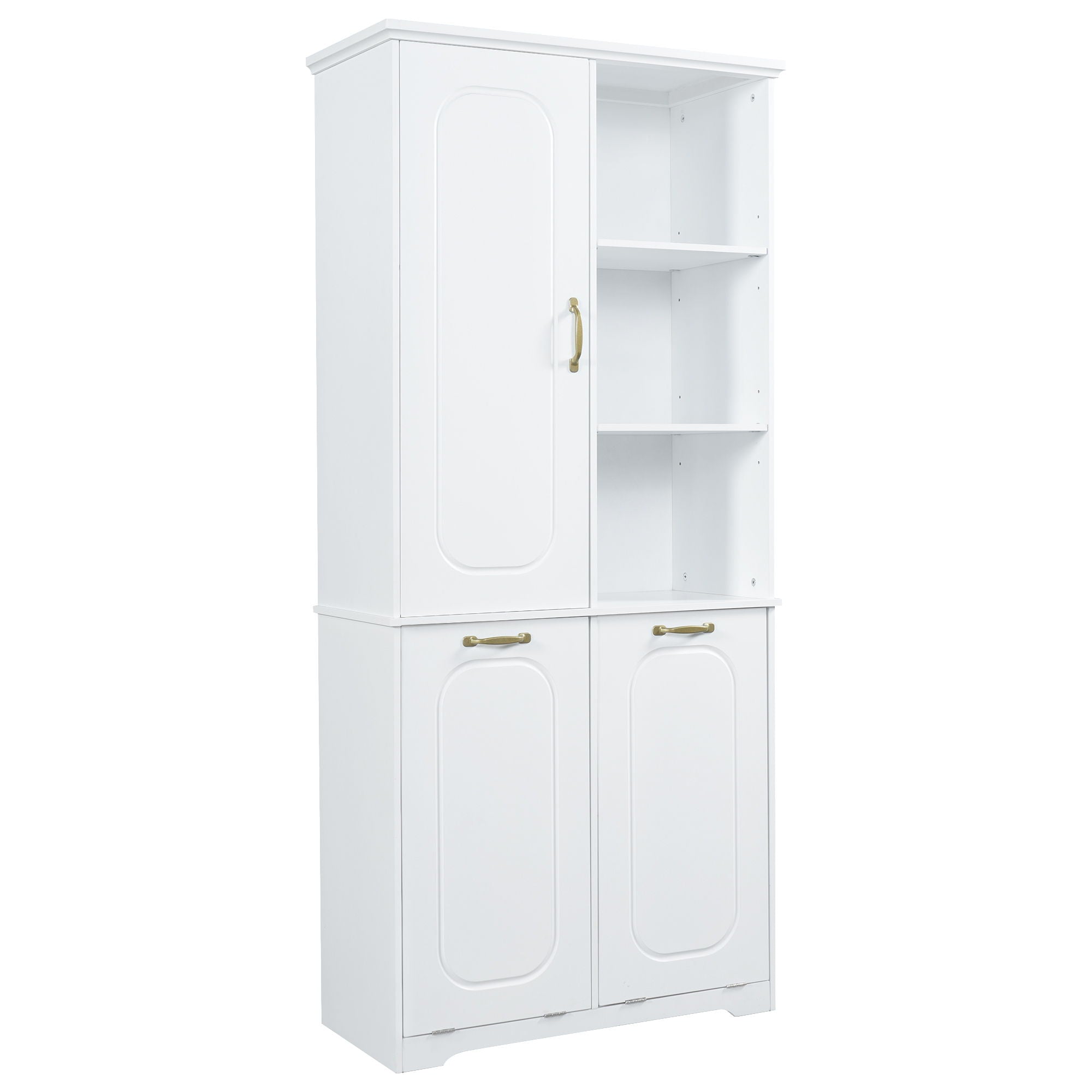Freestanding Tall Storage Cabinet With 2 Tilt Out Hampers