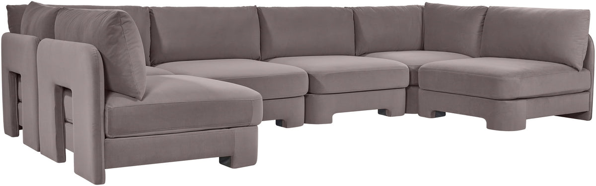 Hammond - Velvet Performance Fabric Upholstered 6 Piece U-Shaped Armless Sectional