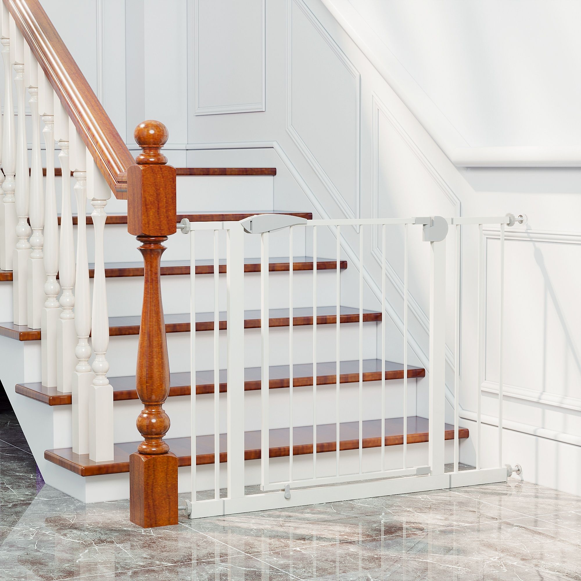 Pressure Mounted Baby Gate For Stairs - White