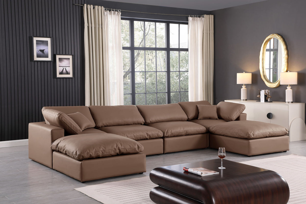 Comfy - 6 Piece Faux Leather Modular Double Chaise Sectional