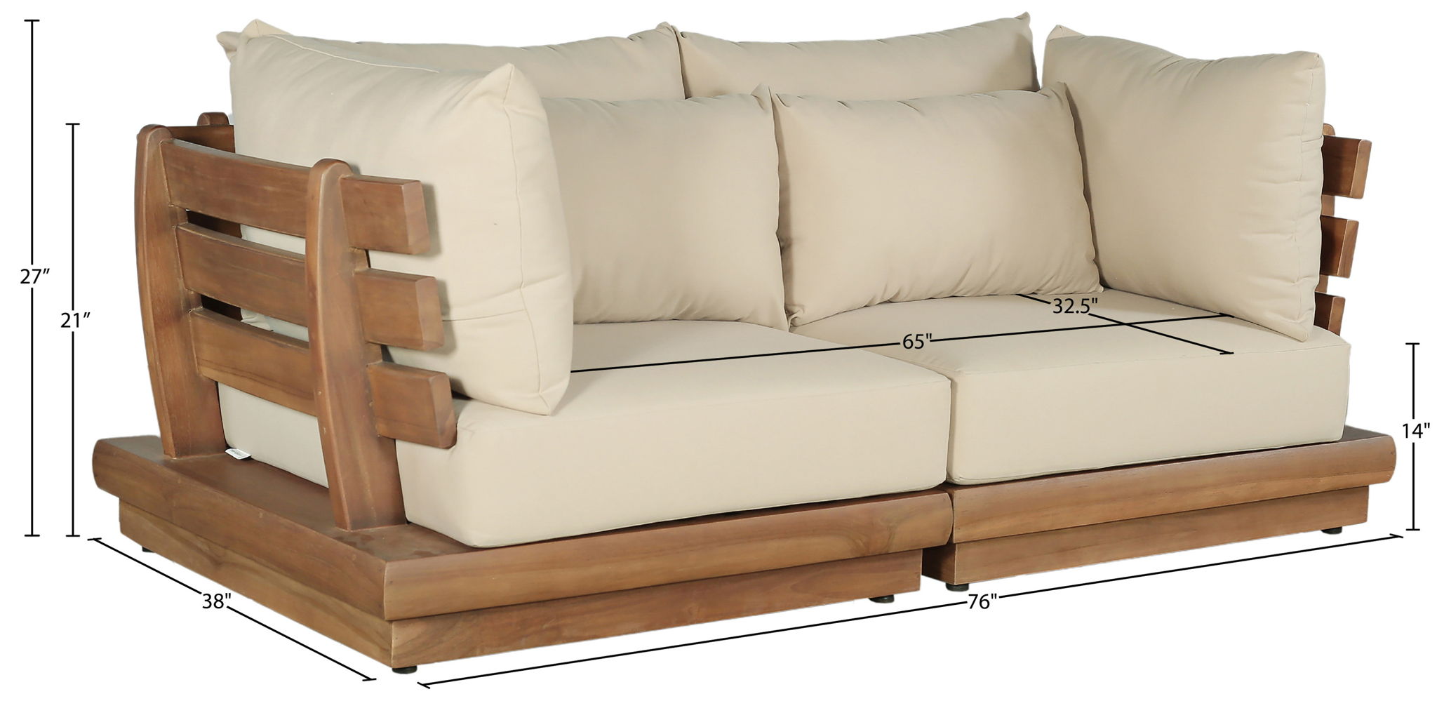 Mirella - 2 Piece Water Resistant Fabric 76" Upholstered Outdoor Patio Modular Loveseat