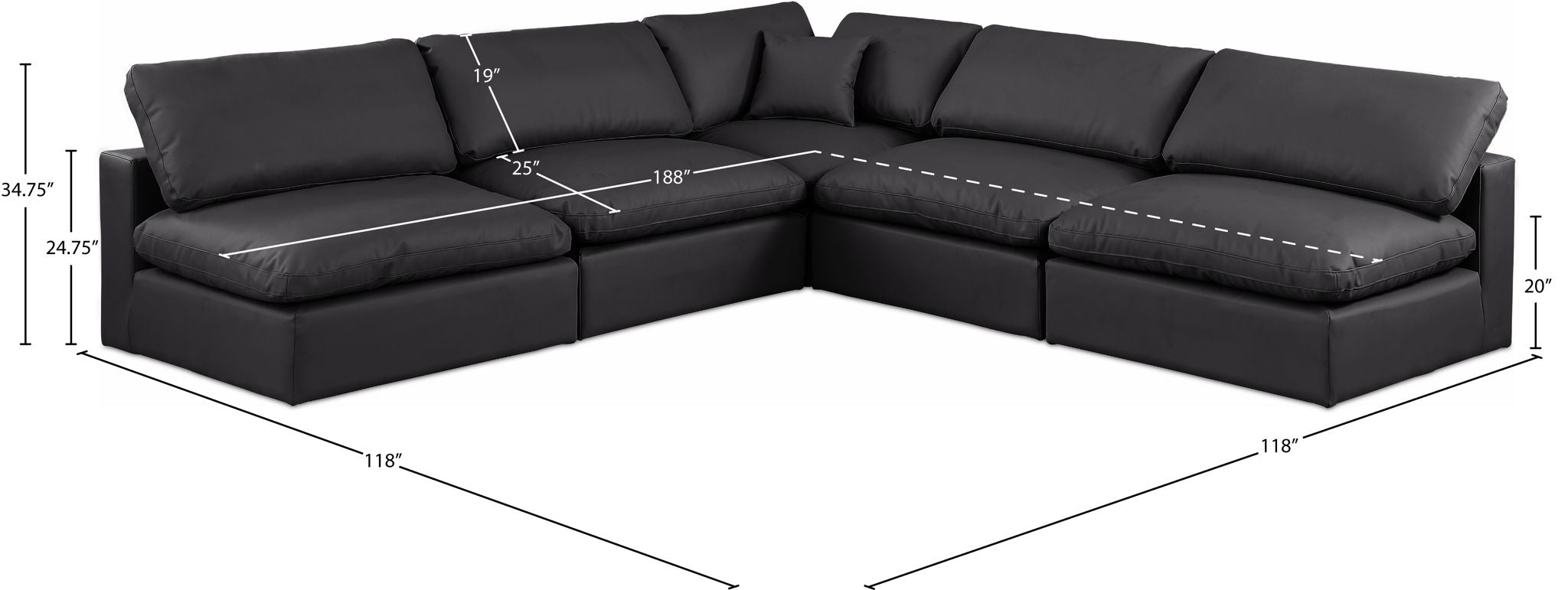Comfy - 5 Piece Faux Leather Modular Corner Armless Sectional