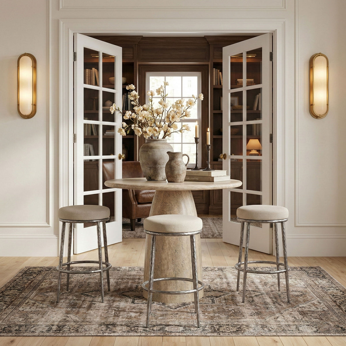 Ferro - Performance Fabric Upholstered Backless Bar Stool - Antique Silver