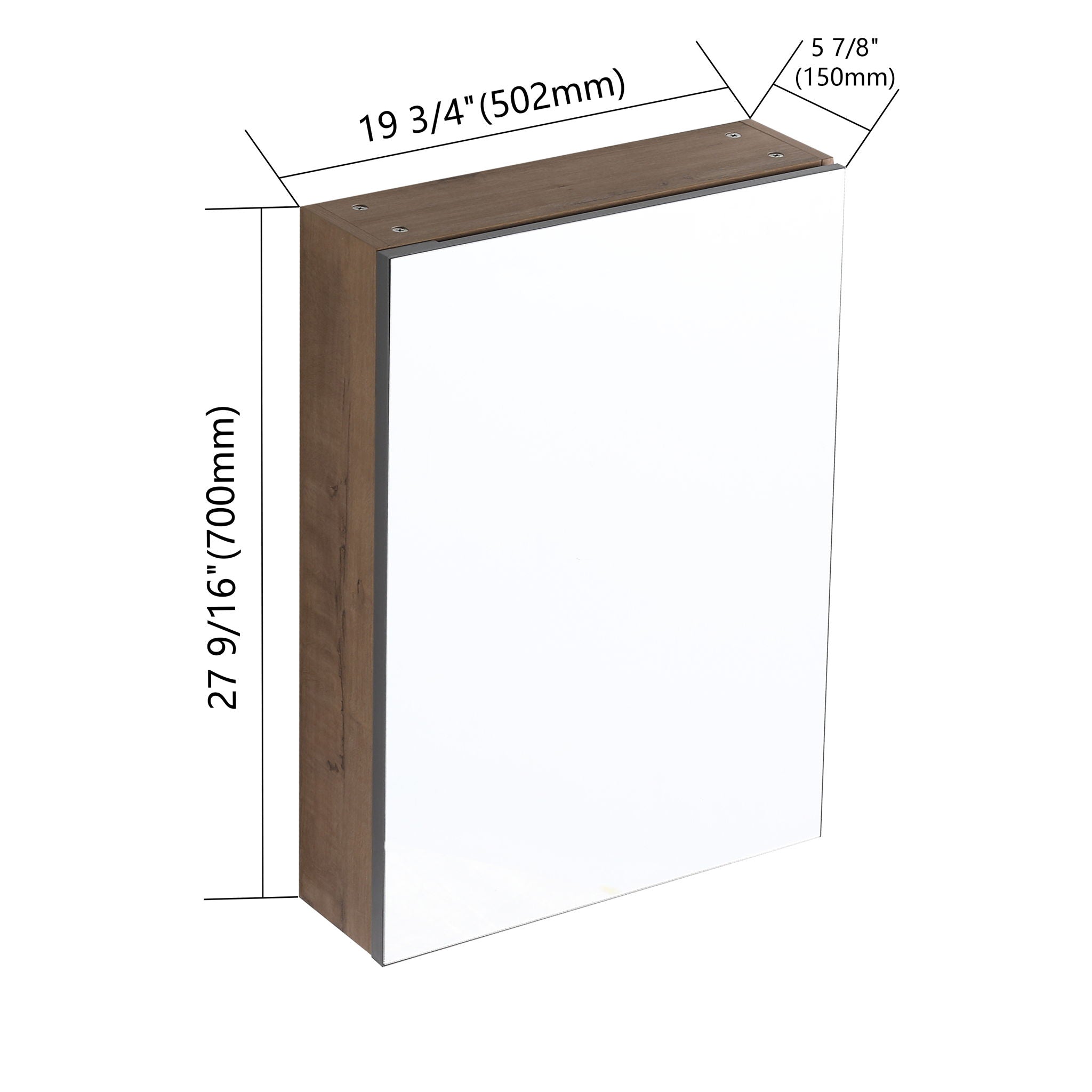 20" Wall Mounted Bathroom Mirror Cabinet With Adjustable Shelves Storage Cabinet - Imitative Oak