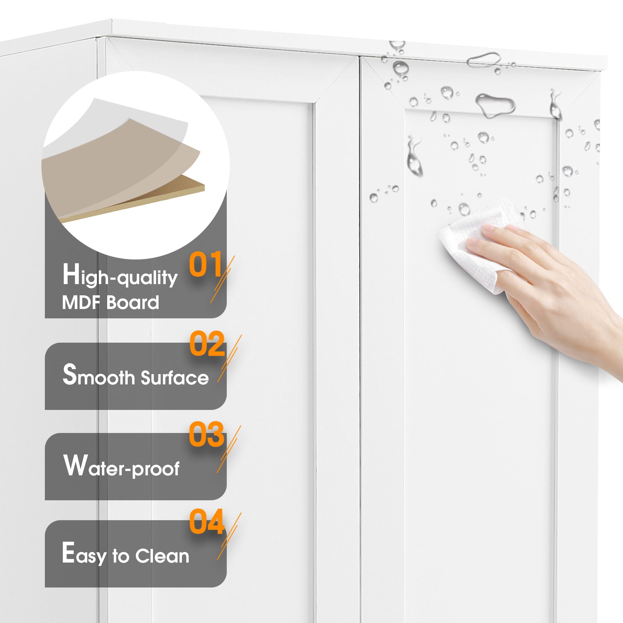 Storage Cabinet With 2 Doors For Bathroom Or Office, Adjustable Shelf - White