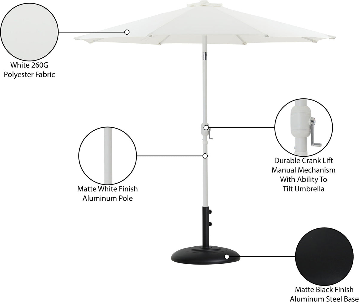 Fiji - Aluminum Patio Umbrella With Round Black And White Base