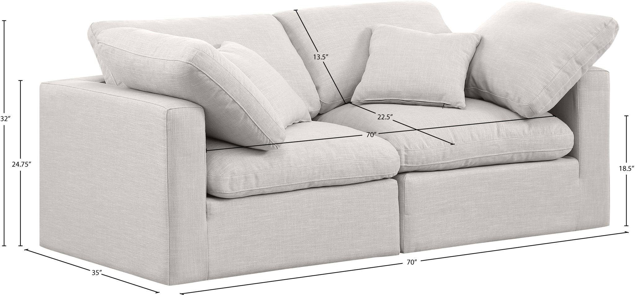 Indulge - Linen 2 Seat Modular Sofa
