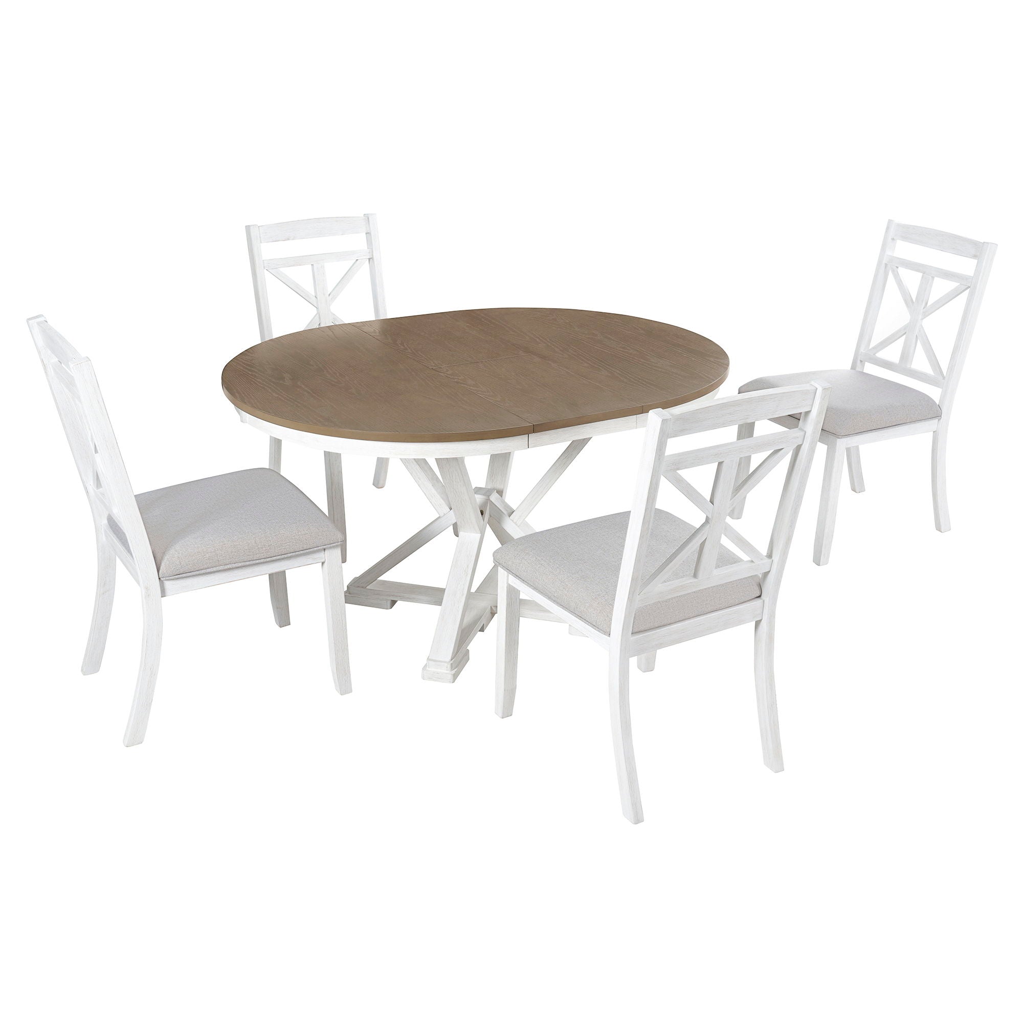Dining Set With Extendable Round Table And 4 Upholstered Chairs