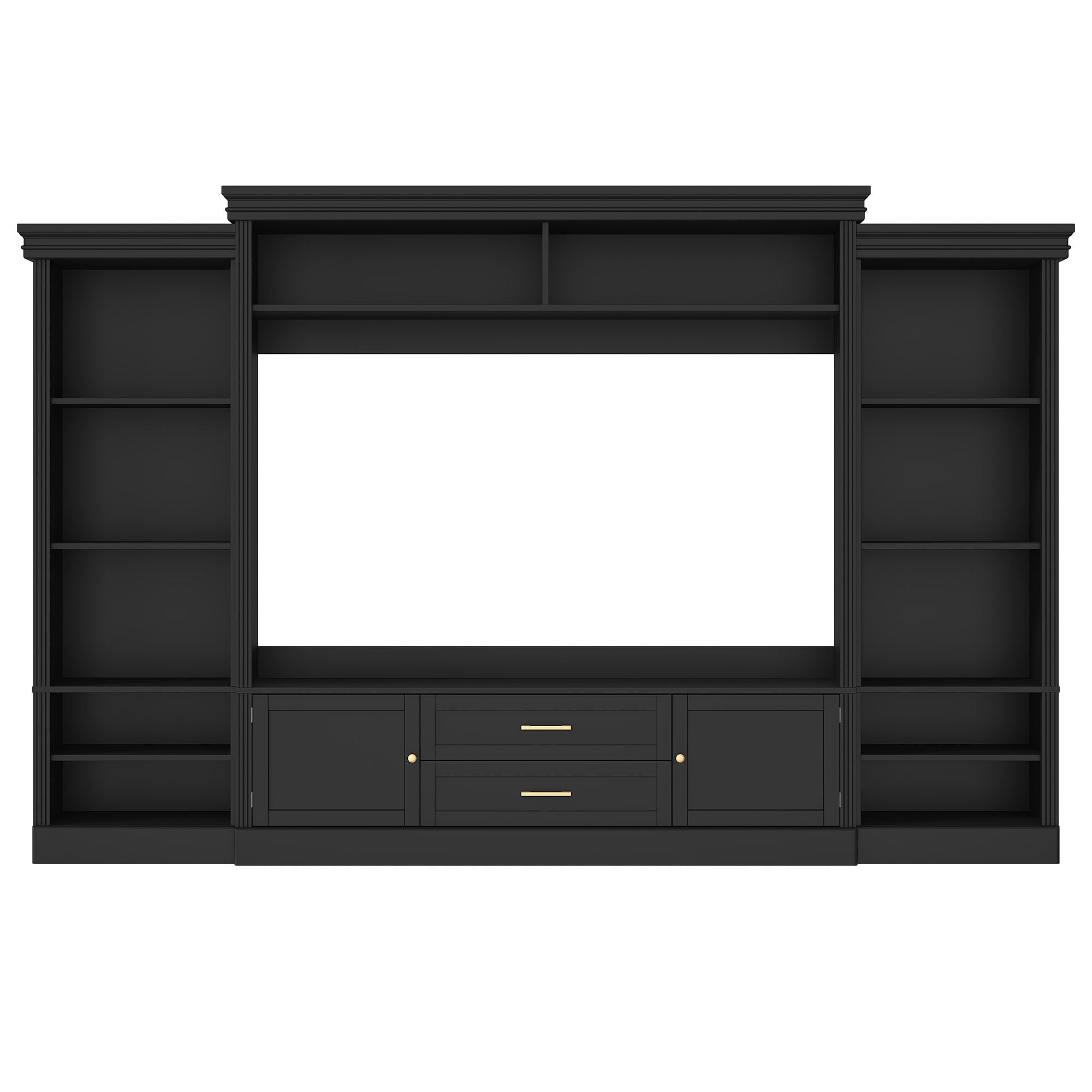 Elegant Entertainment Center Wall Unit With Bookshelves
