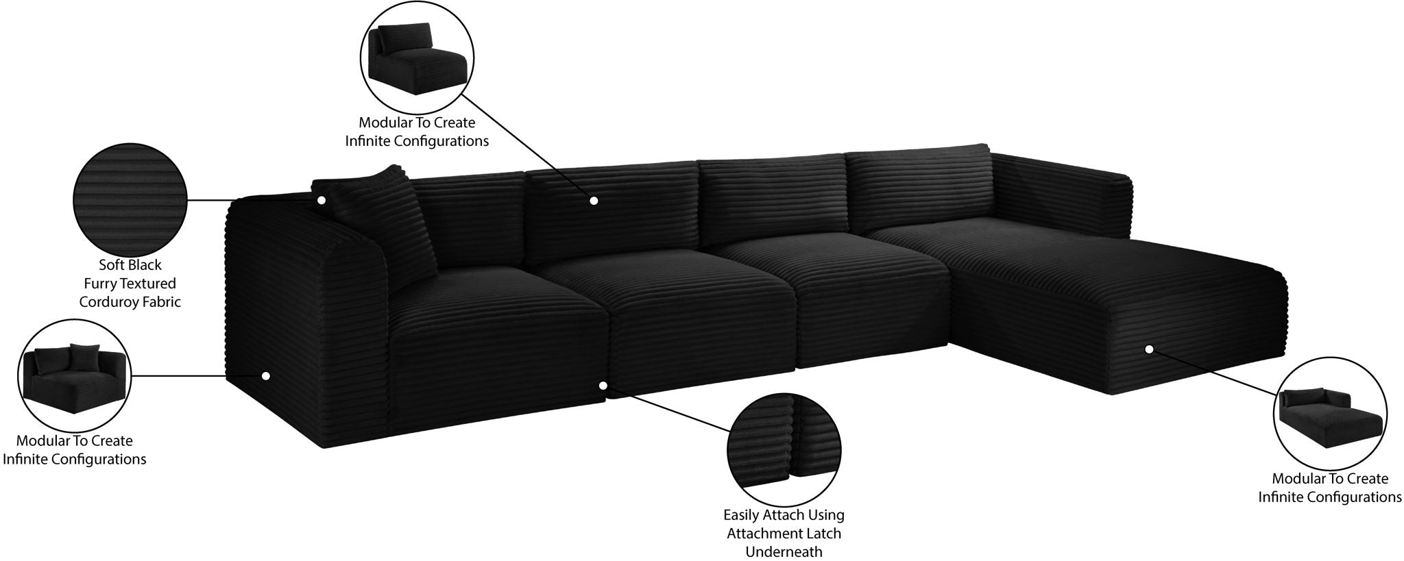 Shaggy - 4 Piece Modular Sectional