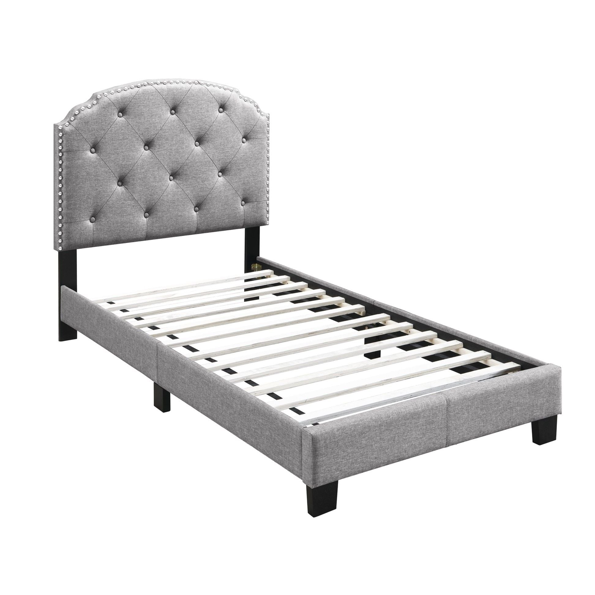 Button Tufted Bed With Nailhead Trim