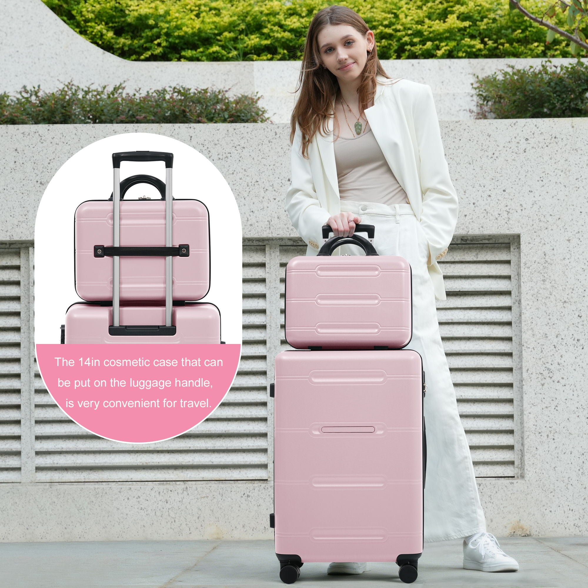 6 Piece Lightweight Hardshell Luggage Set With Double Spinner Wheels, Password Lock