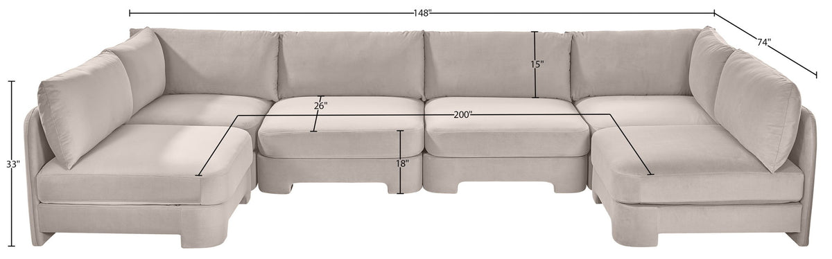 Hammond - Velvet Performance Fabric Upholstered 6 Piece U-Shaped Armless Sectional