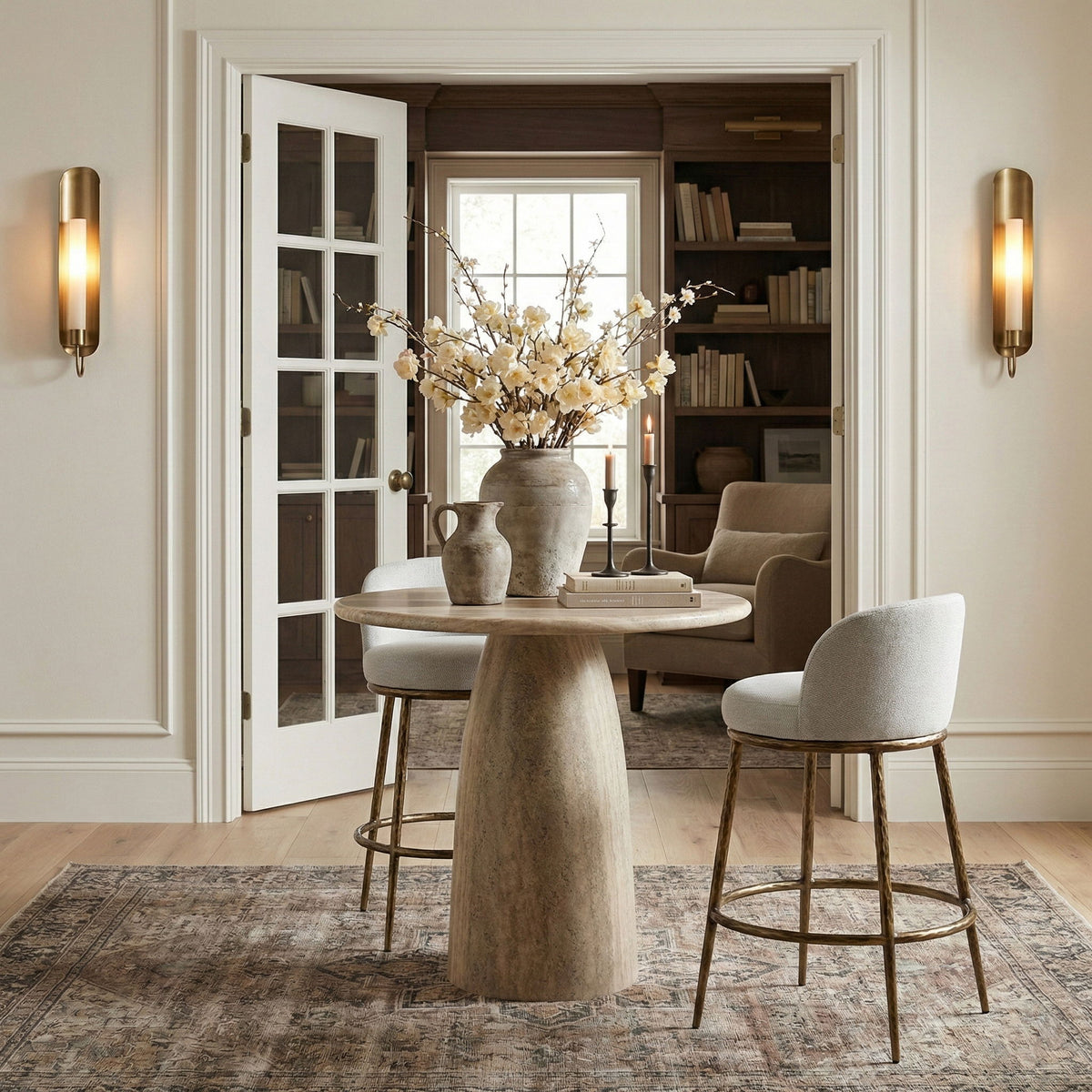 Ferro - Performance Fabric Upholstered Bar Stool - Antique Brass