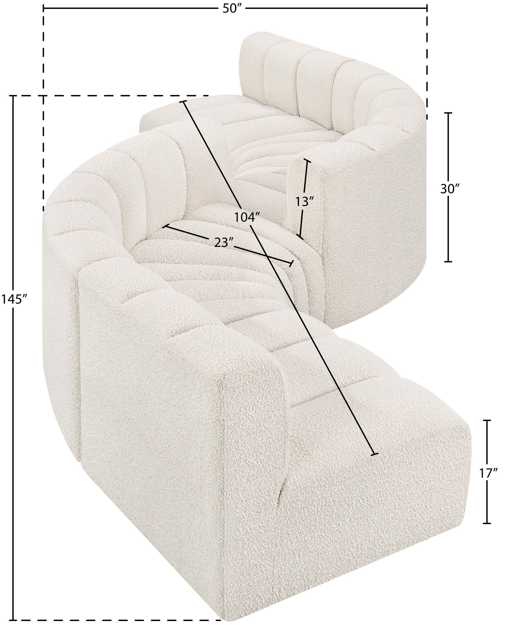 Arc - Boucle Fabric 6 Piece Modular Sofa - Black