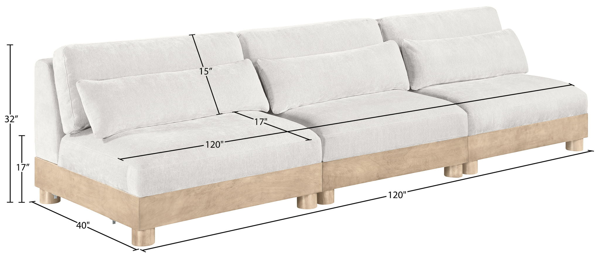 Turin - Chenille Fabric Upholstered Modular Sectional - White