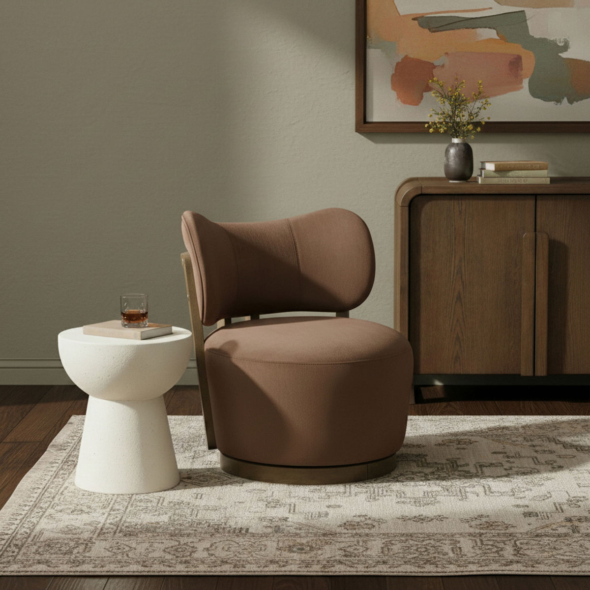 Elara - Velvet Upholstered Swivel Accent Chair - Stained Brown