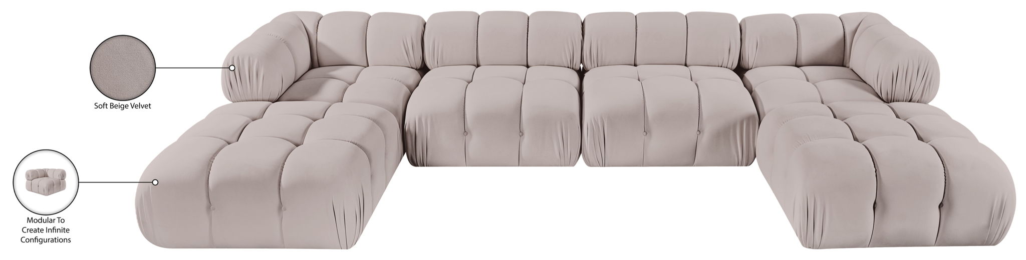 Orin - Velvet 6 Piece Modular Double Chaise Sectional