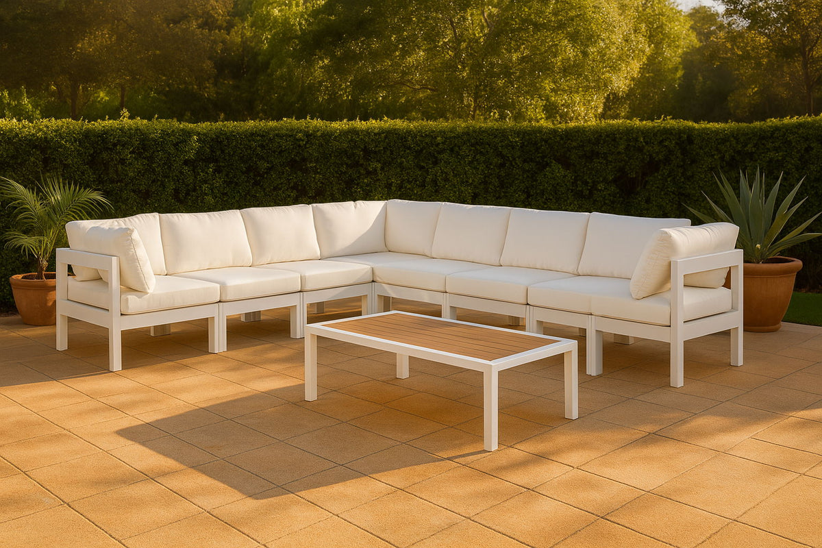 Nizuc - Outdoor Patio 8 Piece Modular Sectional With White Frame