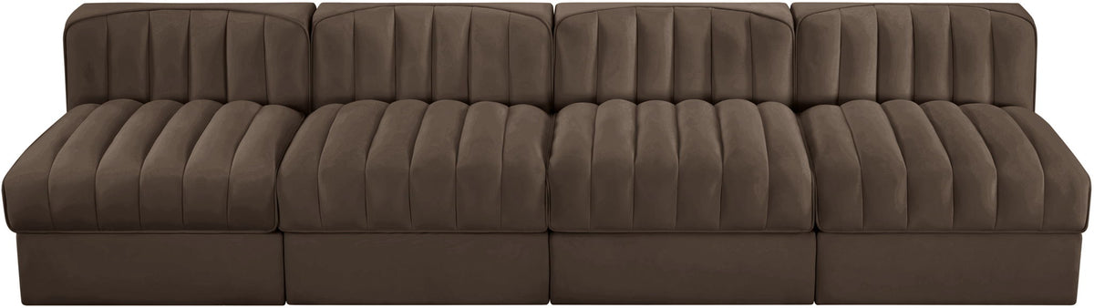 Rummi - Armless Velvet Performance Fabric Upholstered 4 Piece Modular Sofa