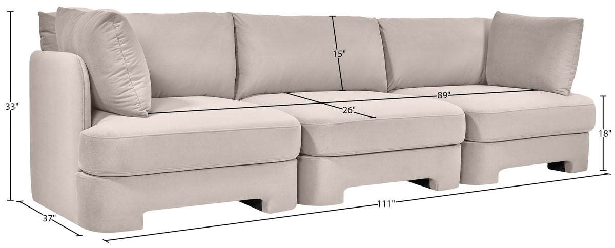 Hammond - Velvet Performance Fabric Upholstered 3 Piece Sofa