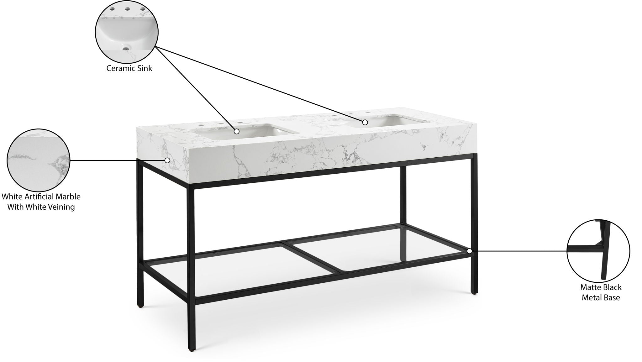 Marmo - Engineered Marble Bathroom Vanity With Black Base