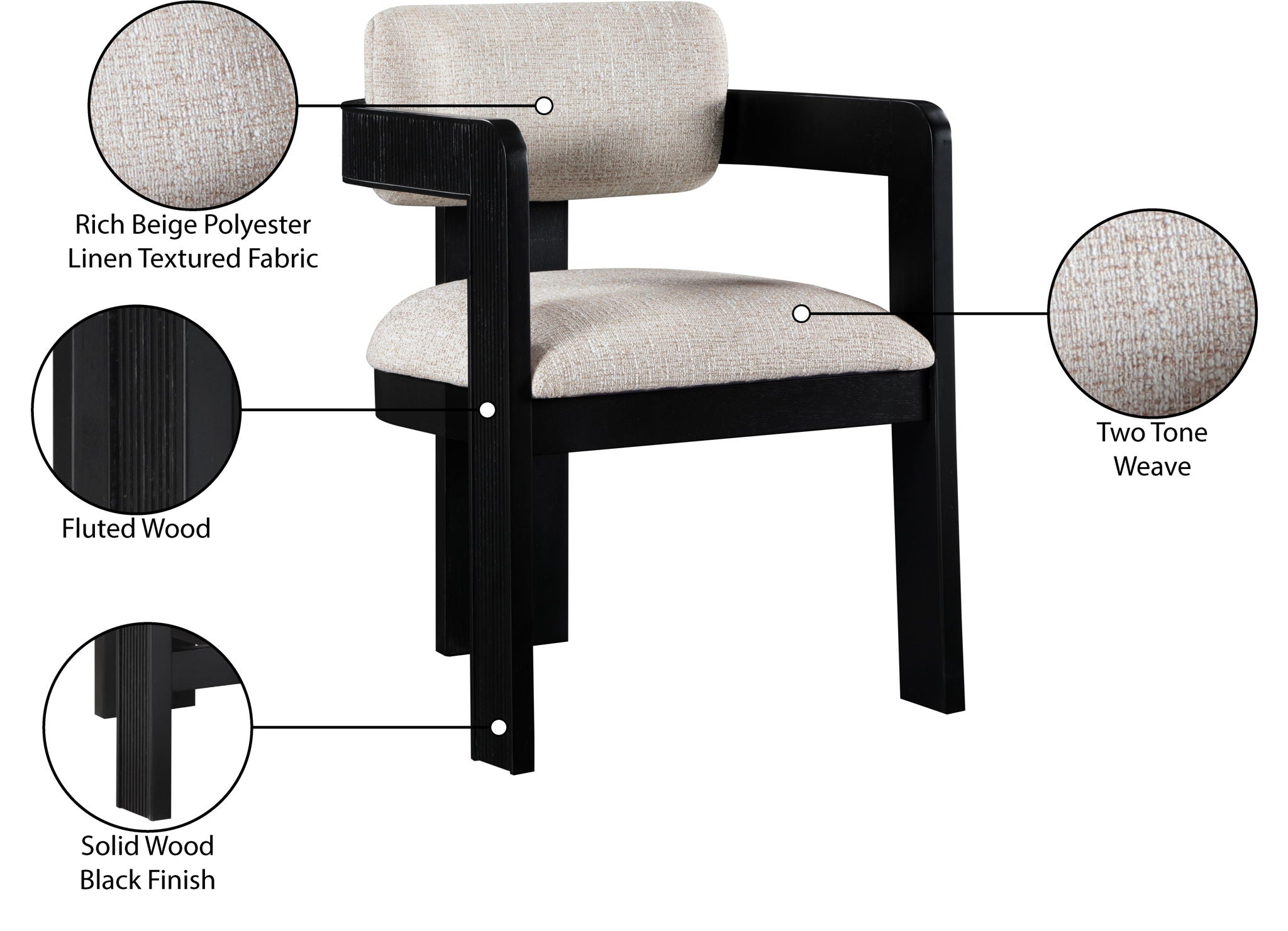 Sacha - Linen Dining Chair With Black Base (Set of 2)