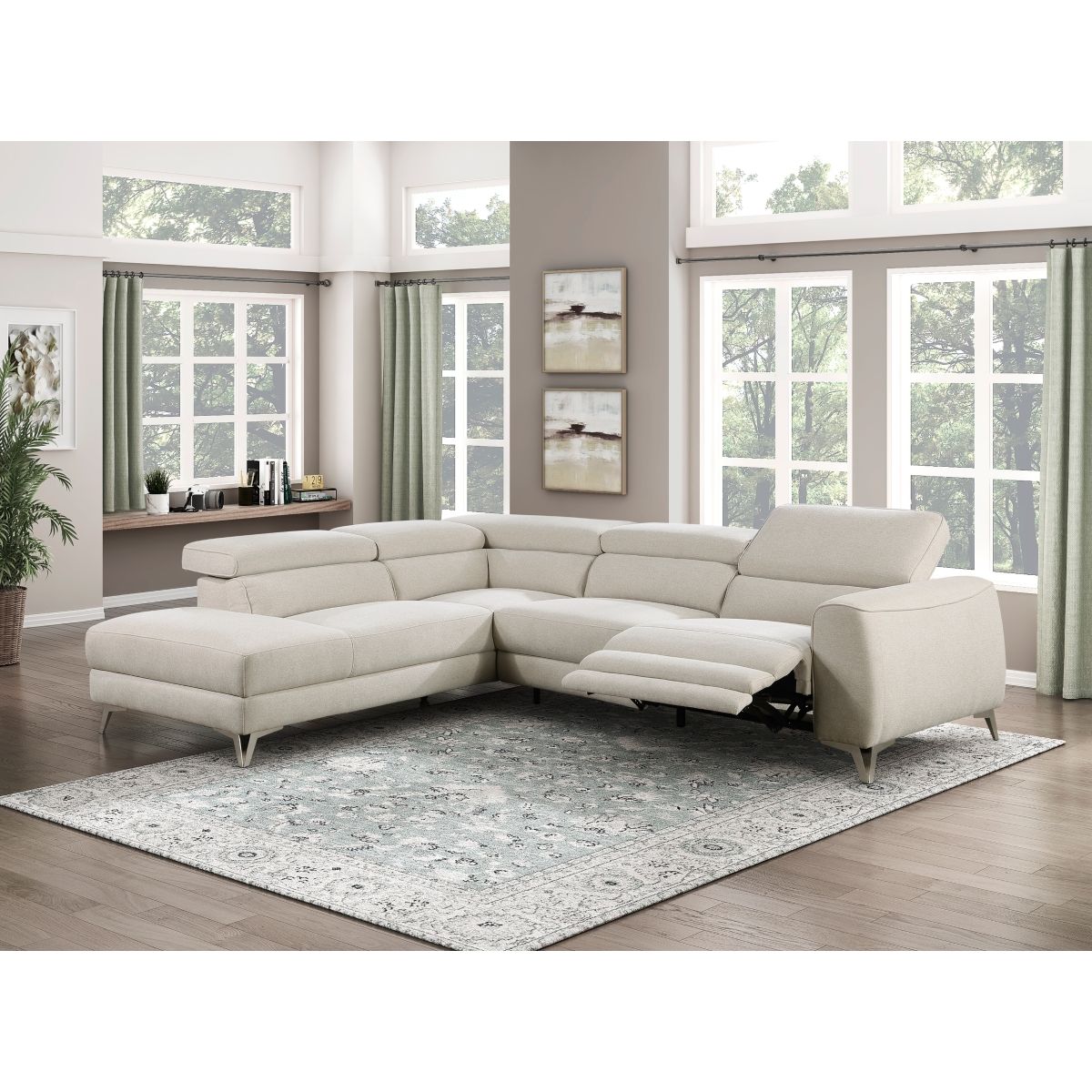 Bienvenue - 2 Piece Power Reclining Sectional With Left Chaise - Beige