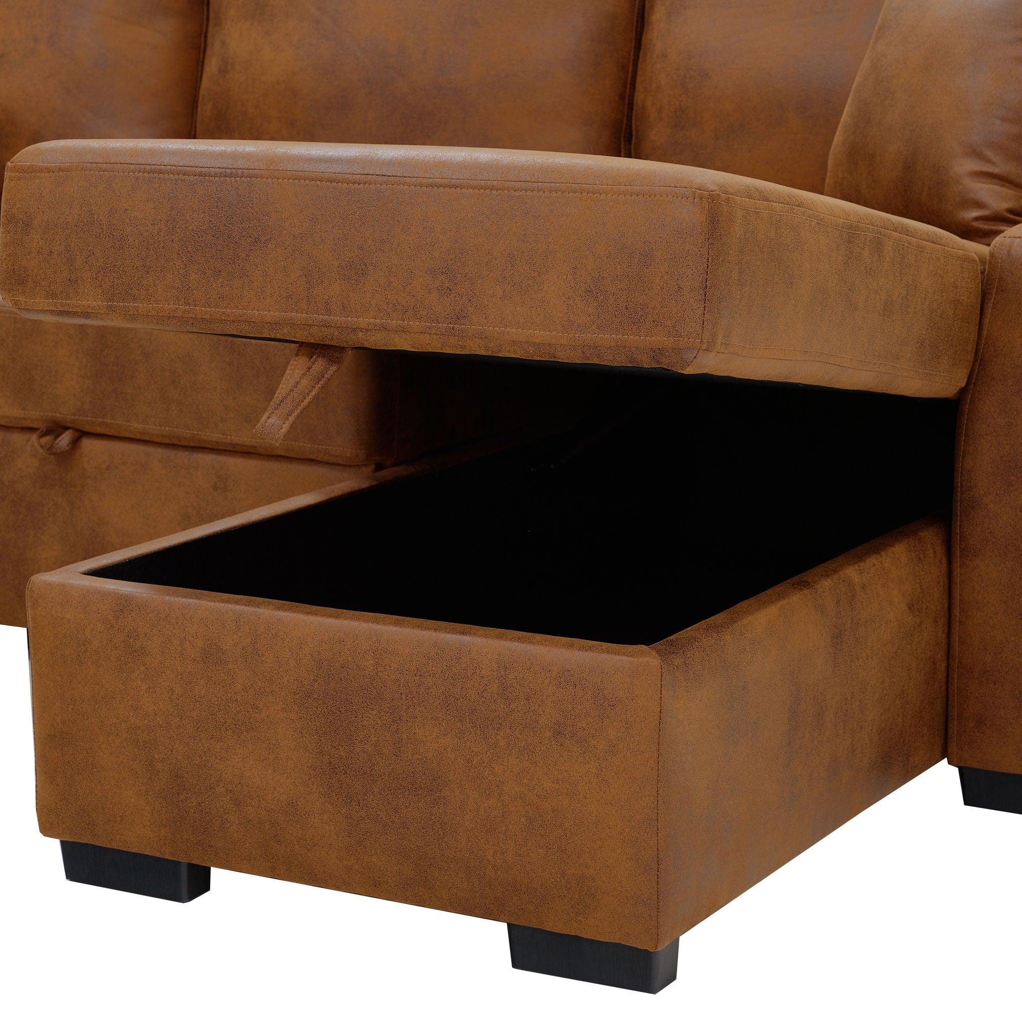 Upholstered Sectional With Pull-Out Bed And Chaise Storage