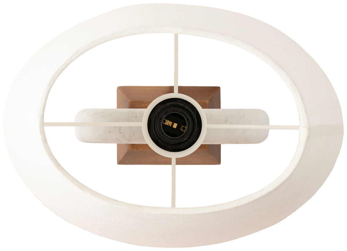 Solis - 14" Genuine Marble And Mango Wood Base With Linen Textured Fabric Shade Table Lamp