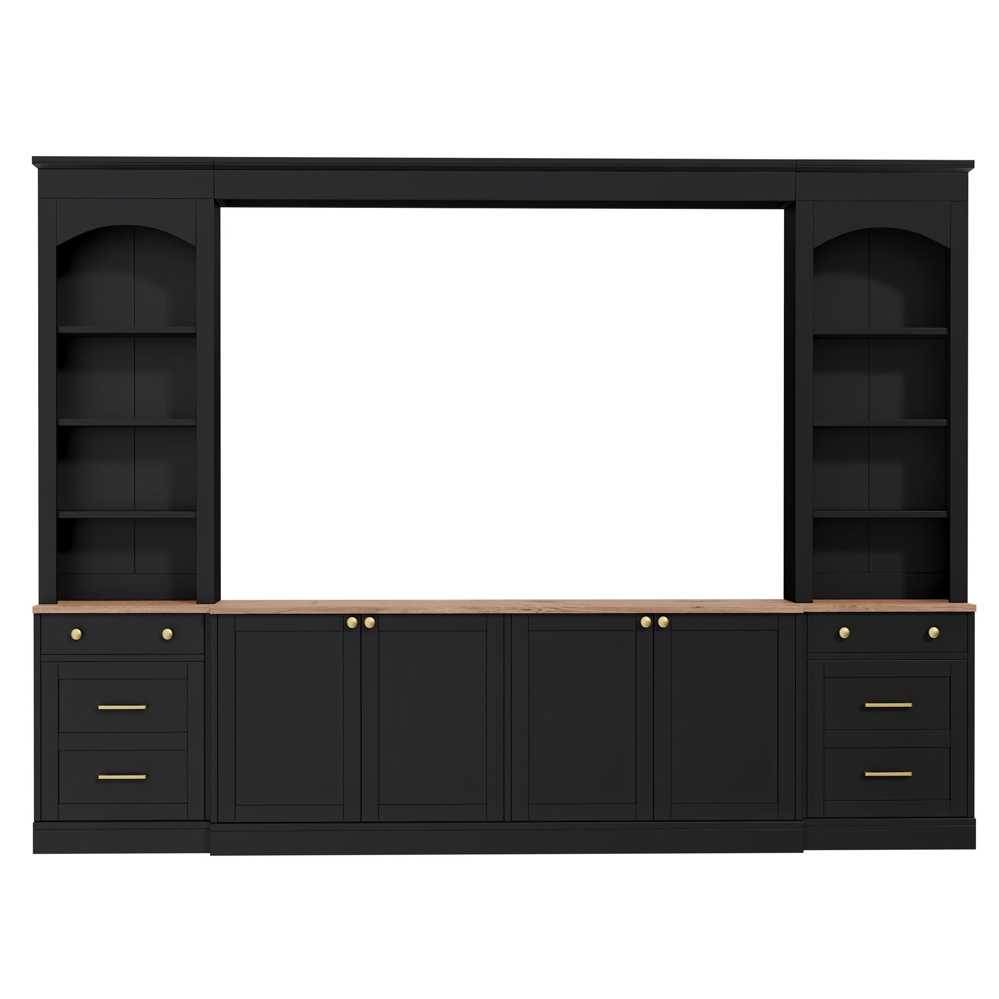 Arched Entertainment Center Wall Unit With Bookshelf, Retro Large TV Stand