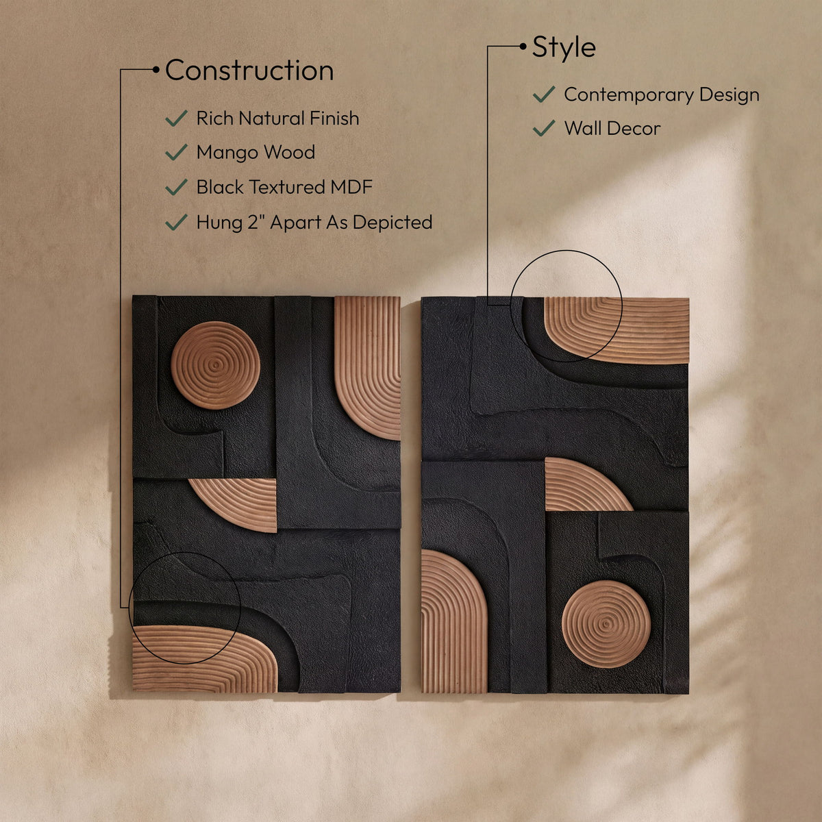 Element - Mango Wood 2 Piece Wall Art