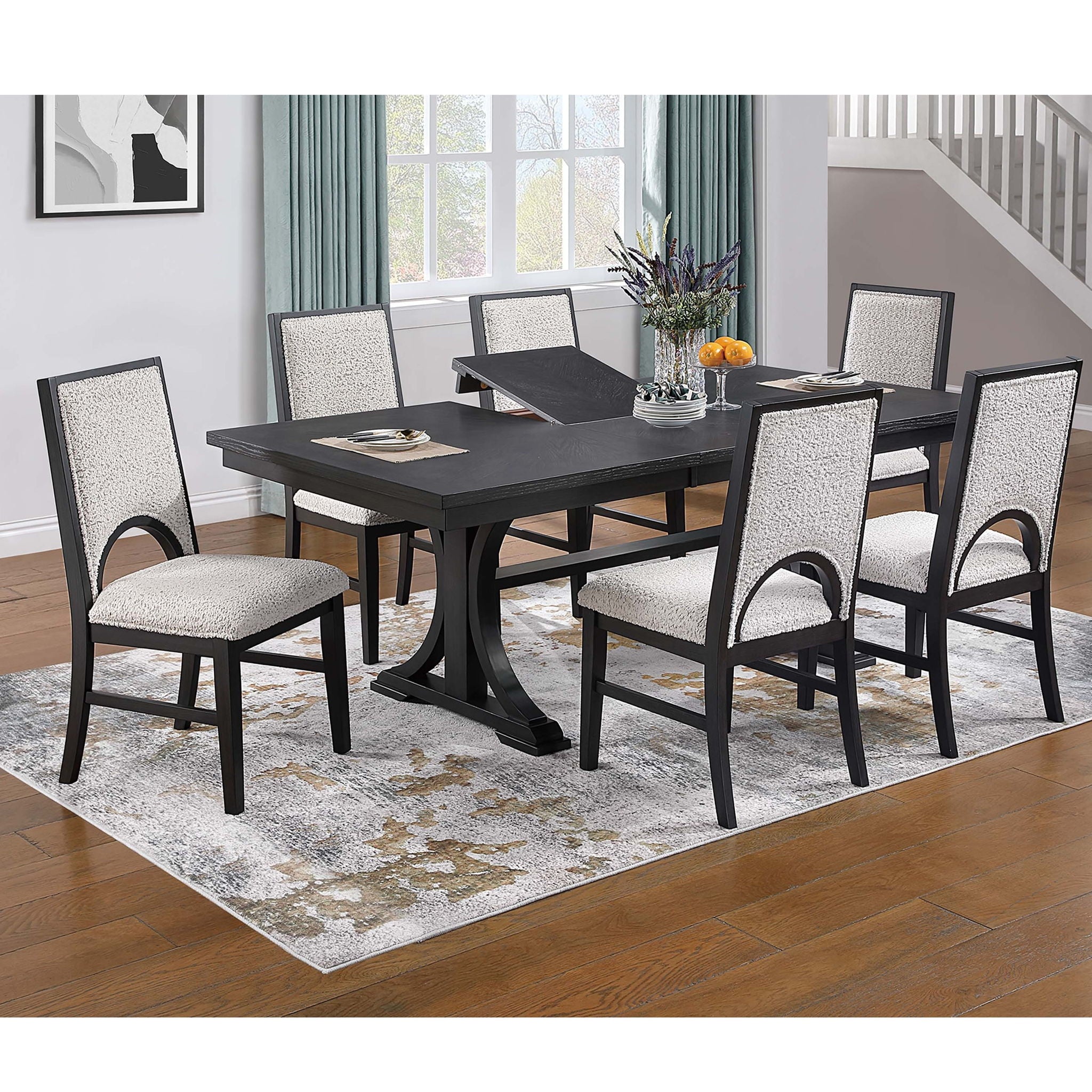 Rectangle Dining Table With Butterfly Leaf, Trestle Base - Charcoal