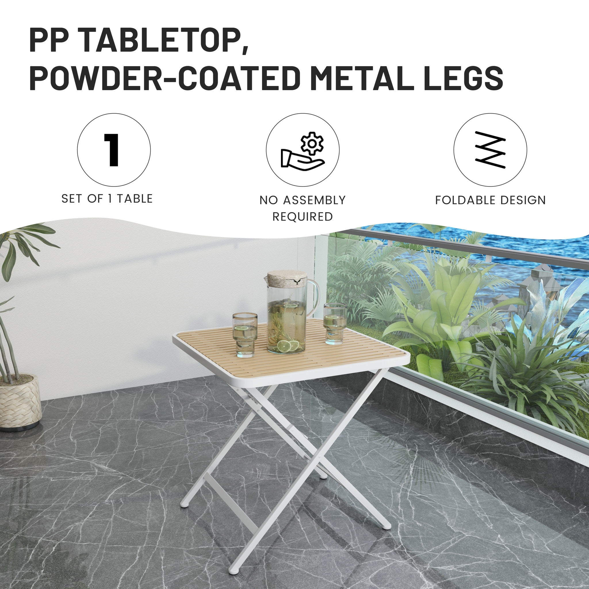 4 Piece Set Of Color Block Designed Single Chairs, Folding Square Table - Haze Green / Khaki / White