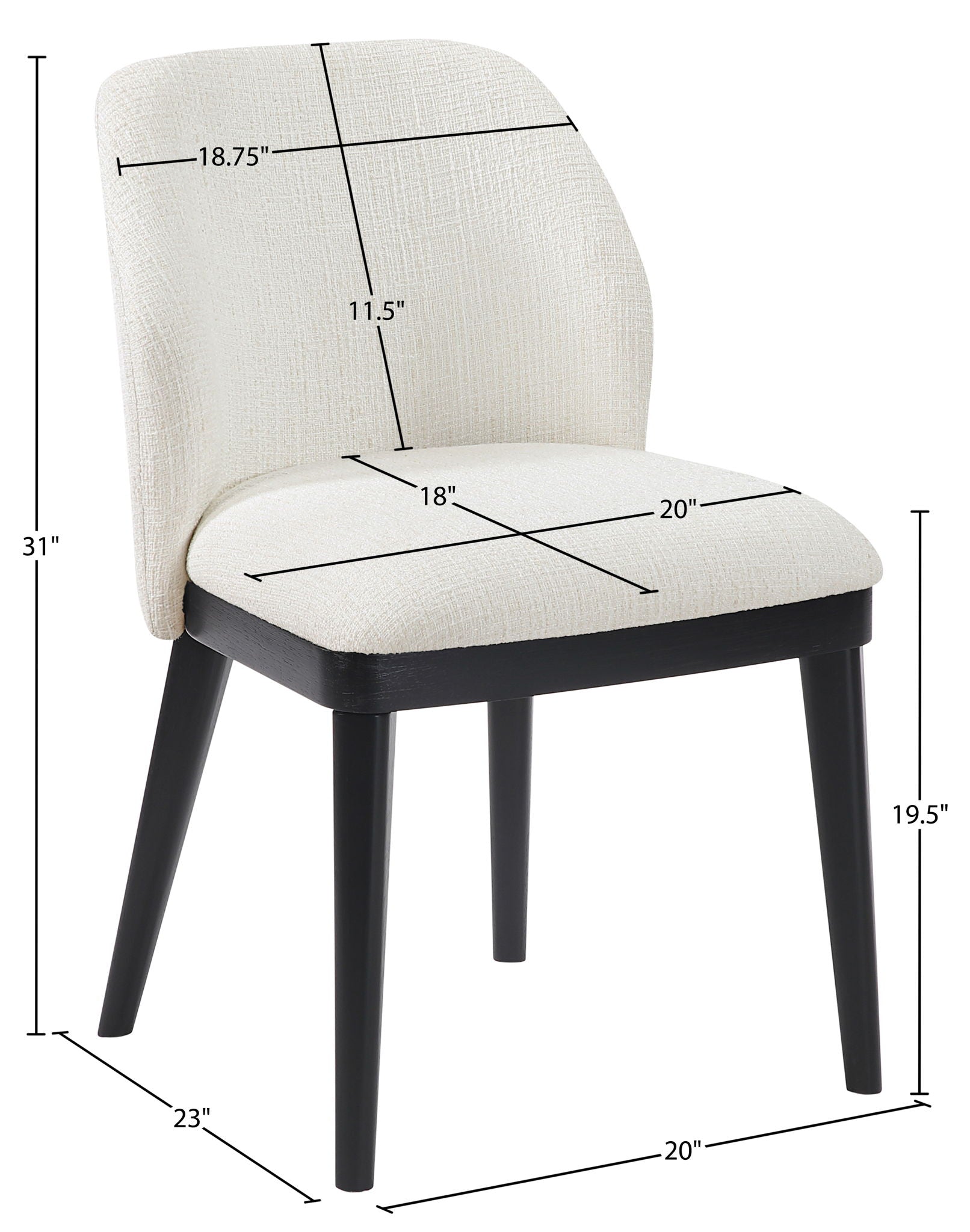Valeo - Linen Textured Fabric Upholstered Dining Chair (Set of 2) - Painted Black Base