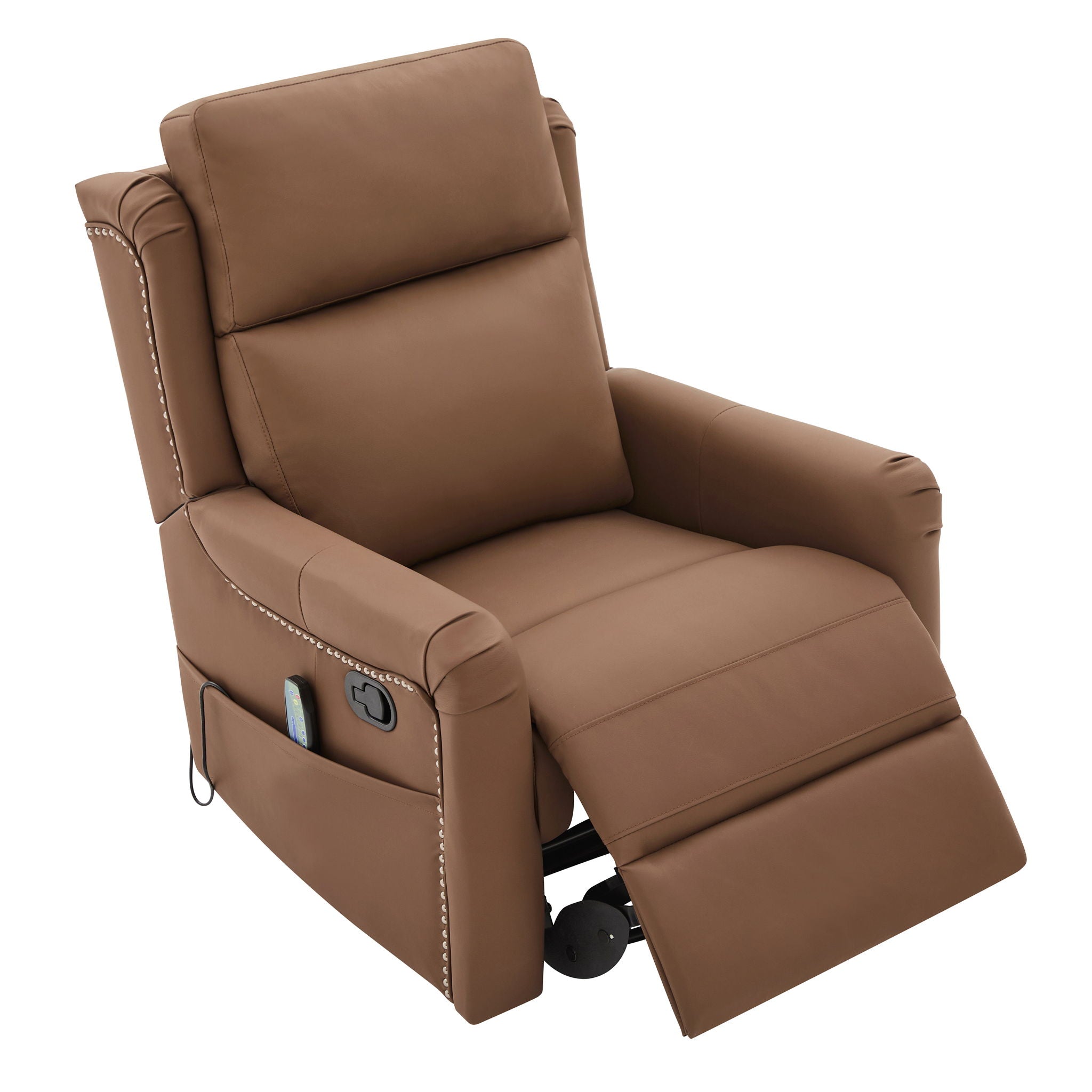Manual Recliner, Swivel Rocking Chair With 8 Point Massage And Heating - Brown