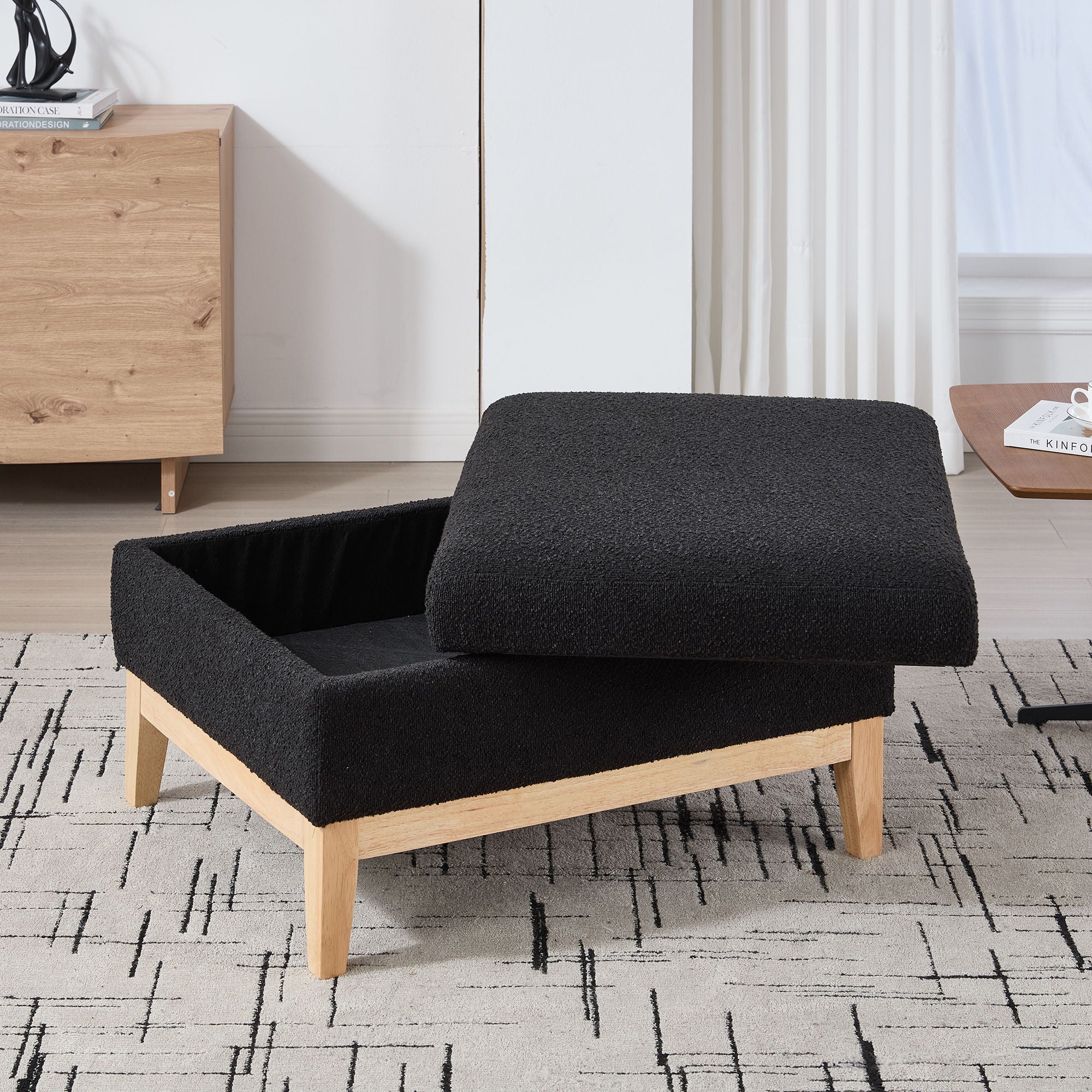 Upholstered Storage Ottoman With Reversible Lid Coffee Table, Foot Stool