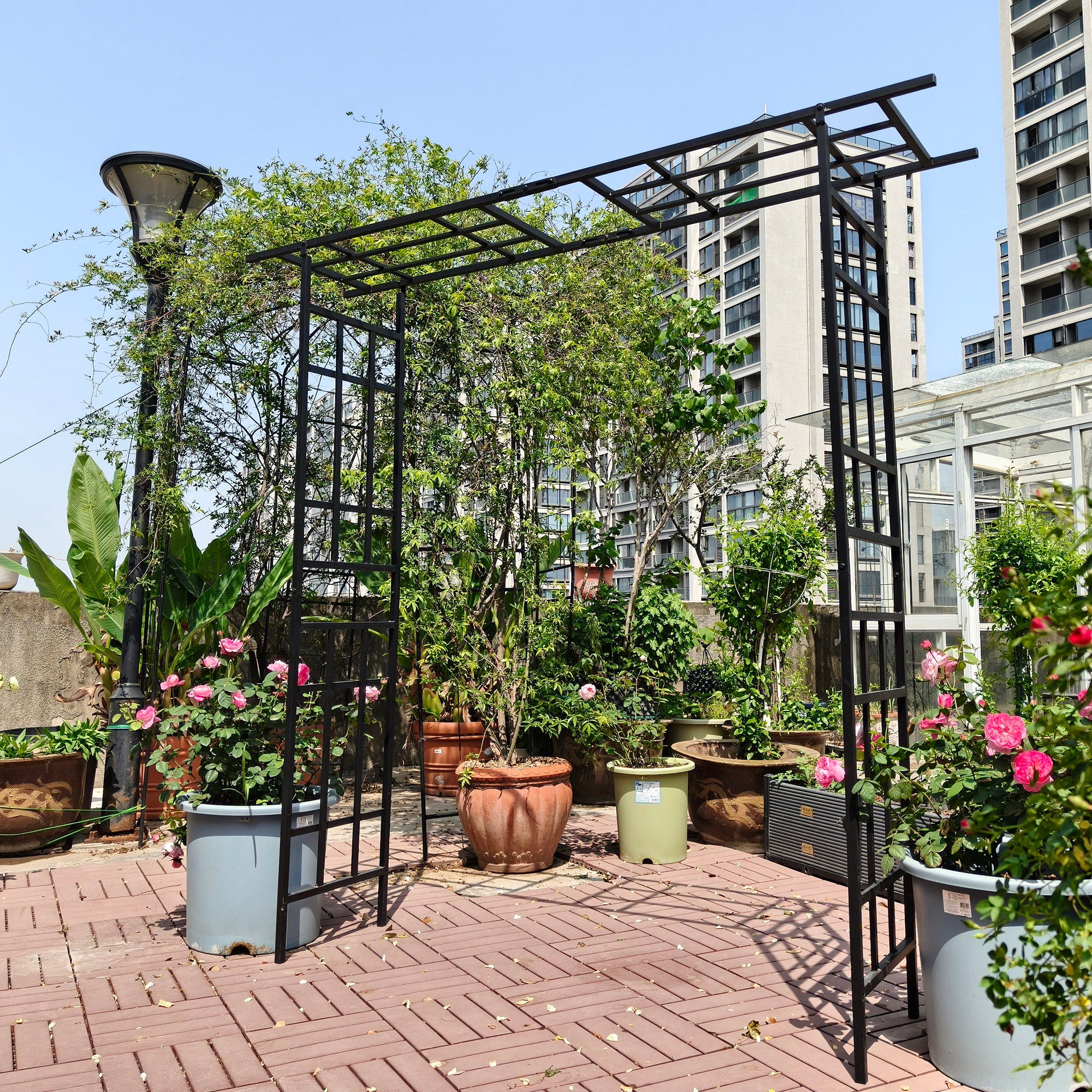 Garden Arch With Adjustable Width Climbing Plants Support - Black