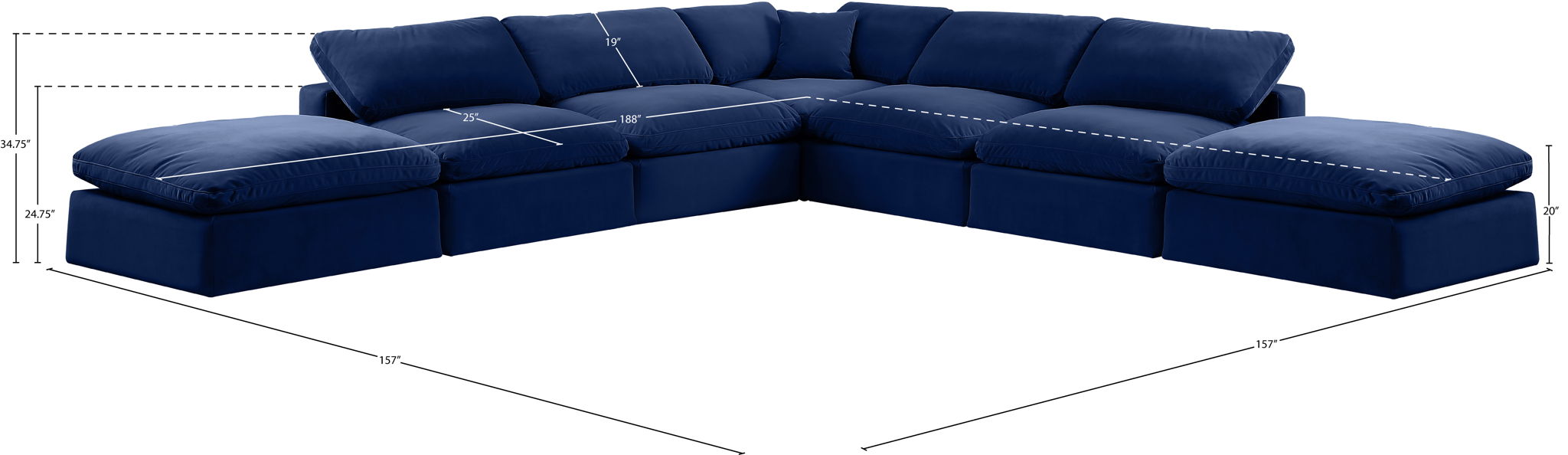 Comfy - 7 Piece Velvet Modular Corner Sectional
