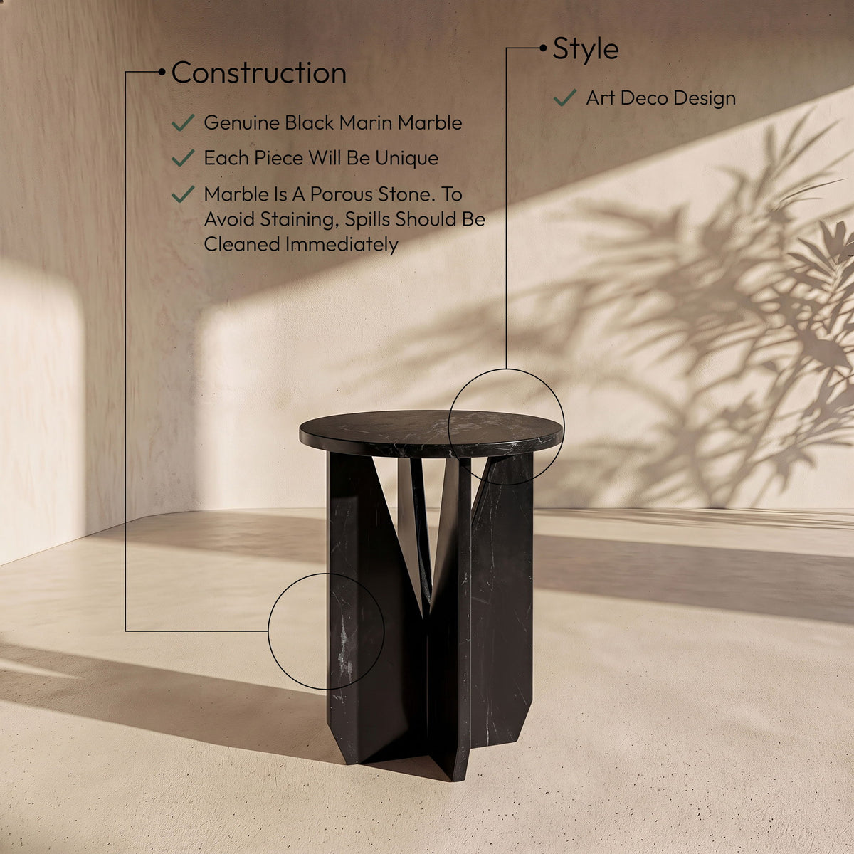 Alba - Genuine Marble End / Side Table