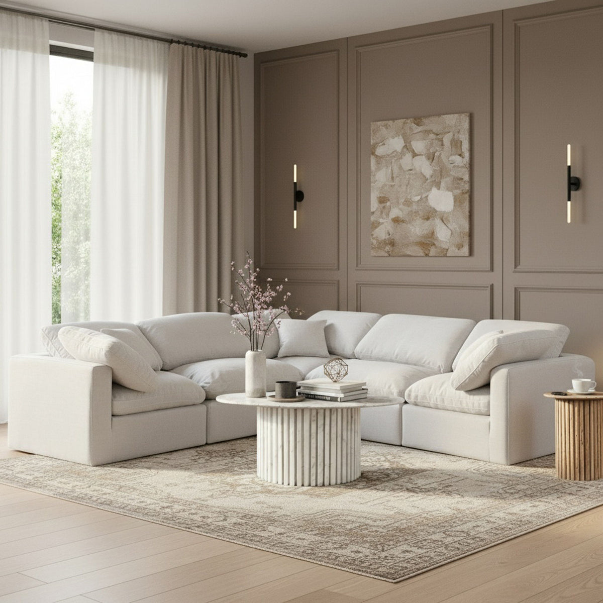 Indulge - Linen 5 Piece Modular Corner Sectional - White