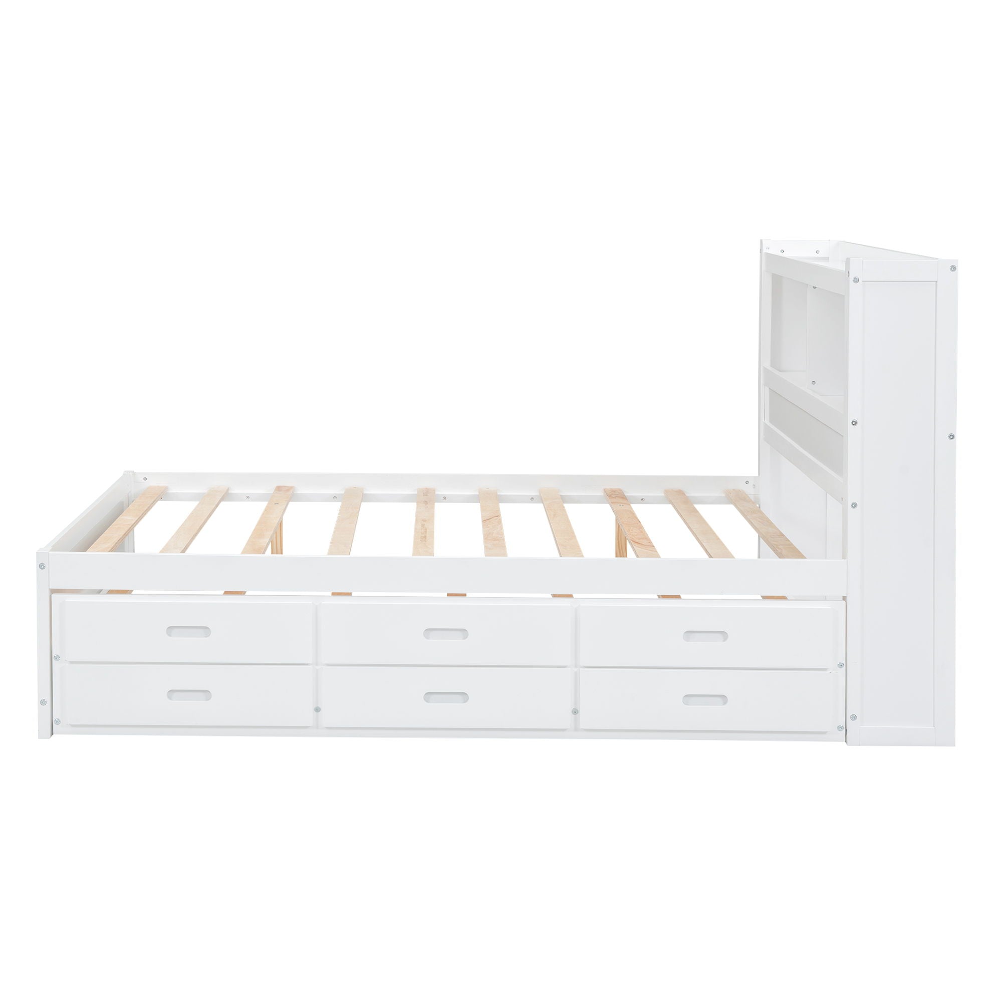 Platform Bed With Trundle, Drawers, USB Ports And Built In Shelves