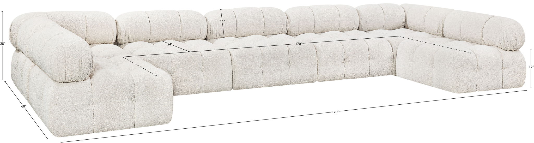 Ames - 7 Piece Boucle Fabric Modular Sectional