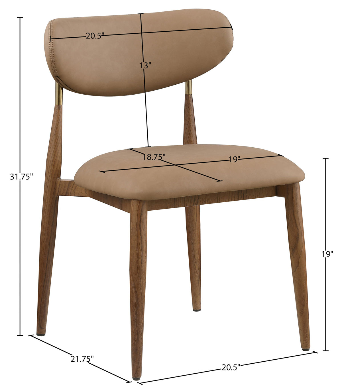Ronda - Vegan Leather Upholstered Dining Side Chair - Walnut Legs