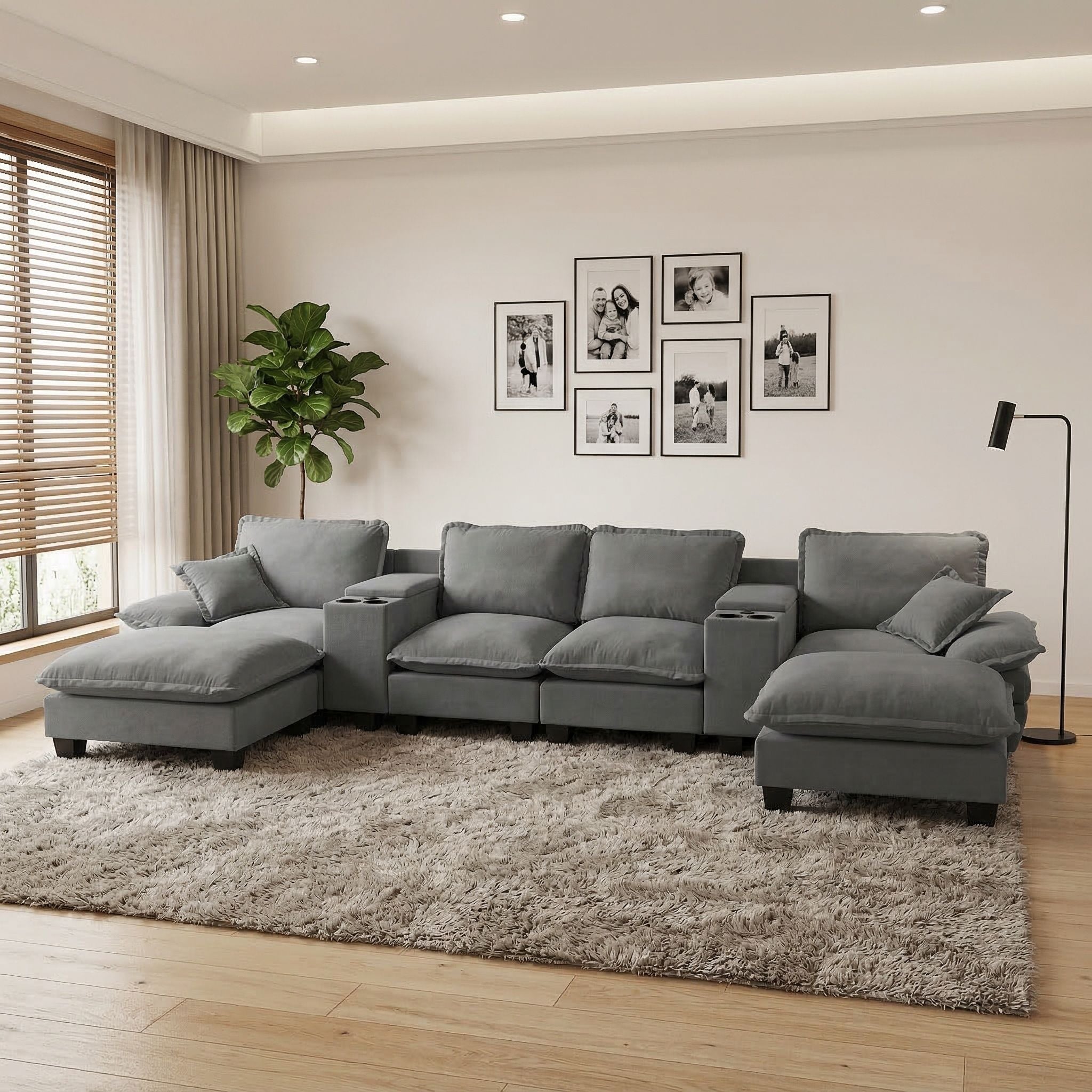 Modular Cloud Couch Sofa With Cup Holders & Storage, USB Port