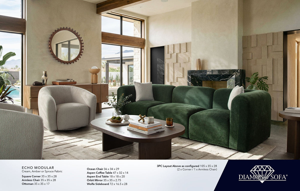 Echo 3PC Modular Sofa in Spruce Green Fabric