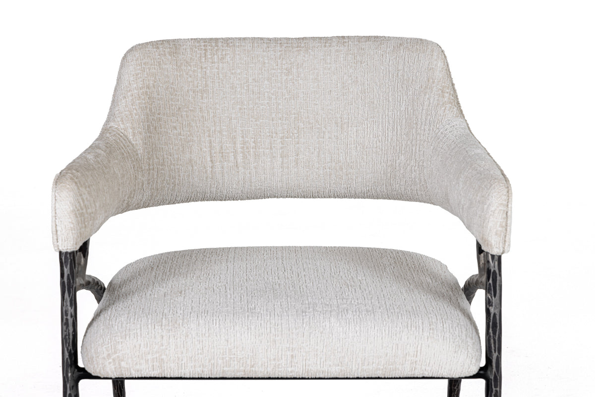 Ector - Modern Off-White Fabric + Forged Metal Accent Chair