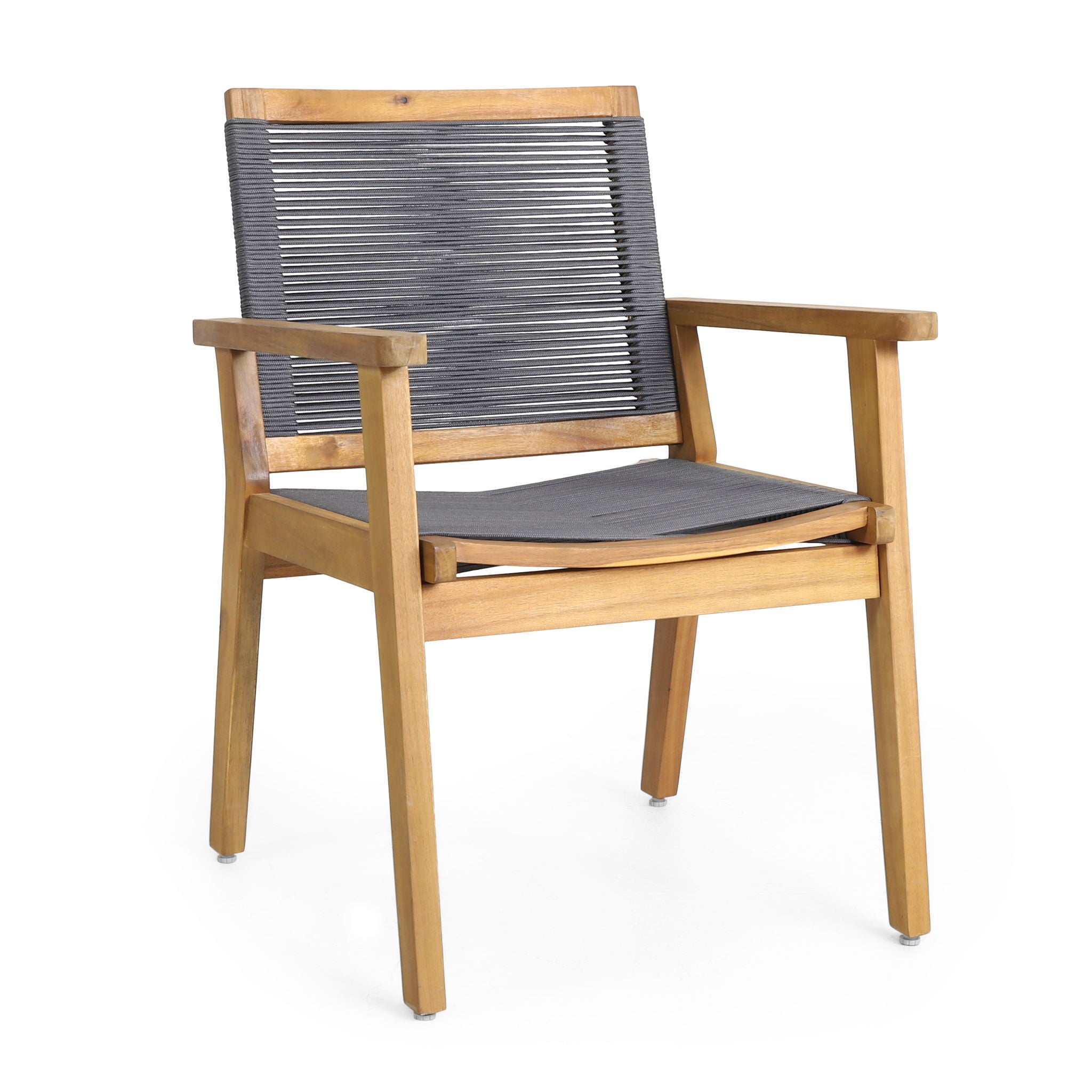 7 Piece Outdoor Patio Dining Set With Table And 6 Arm Chairs - Brown / Dark Gray / Teak