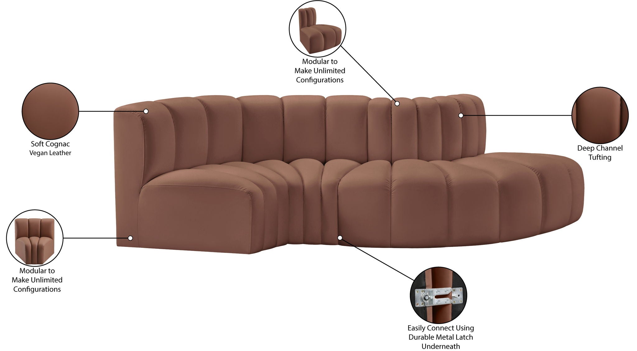 Arc - Faux Leather 4 Piece L-Shaped Modular Sofa