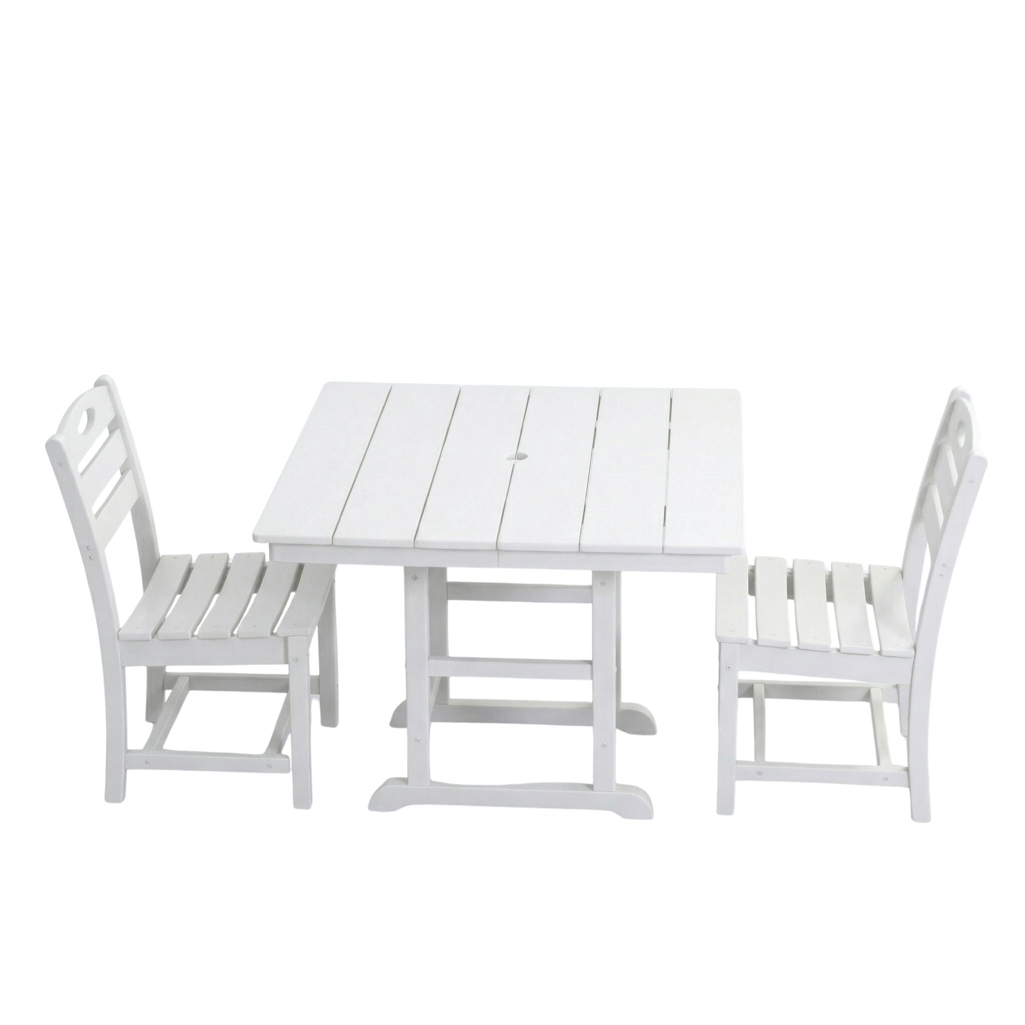 Outdoor Patio Dining Set, Square Table With Umbrella Hole And Armless Chairs